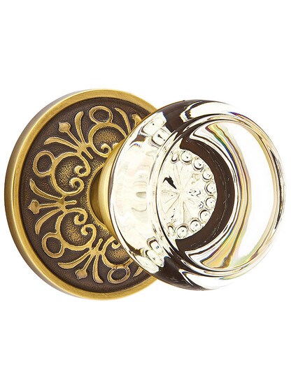 Lancaster Door Set With Georgetown Crystal Knobs in Antique Brass.